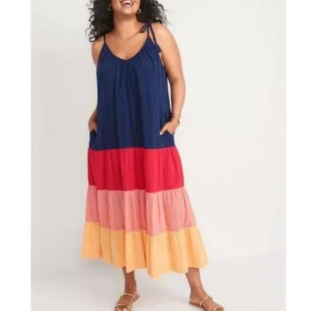 OLD NAVY Women's Sleeveless Tassled Color-Block Maxi Swing Dress Sz S